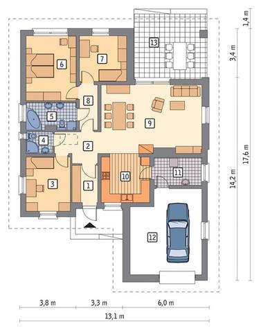 RZUT PARTERU POW. 102,0 m²
