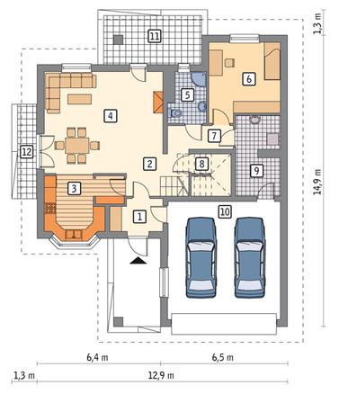RZUT PARTERU POW. 74,9 m²